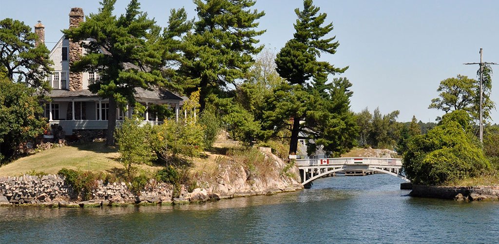 A bridge between islands in the 1000 Islands.