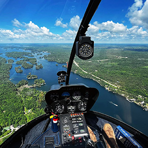 The St. Lawrence River as seen from a helicopter.