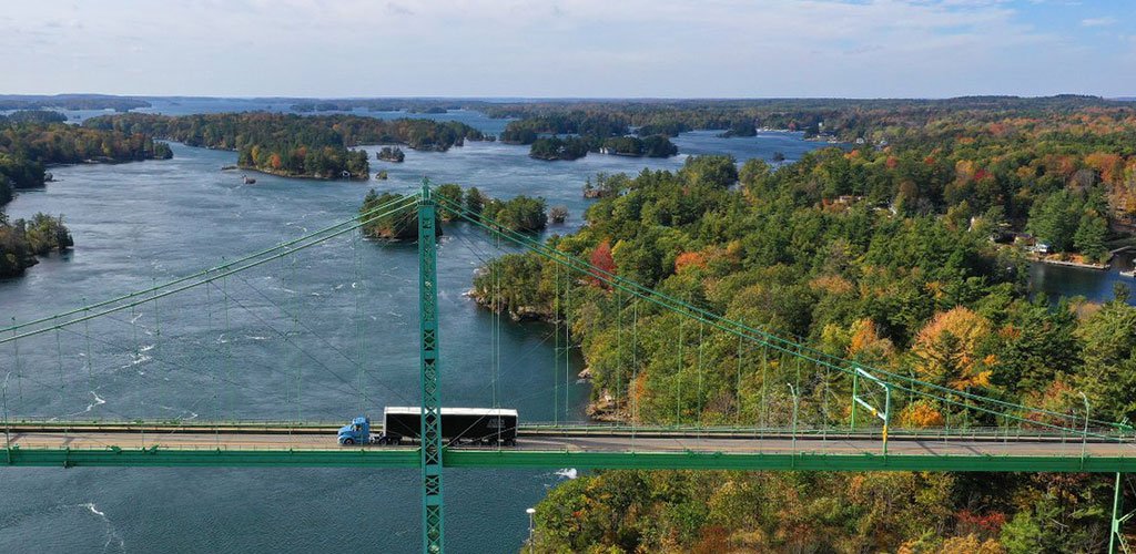 The international bridge crossing over the St. Lawrence River.