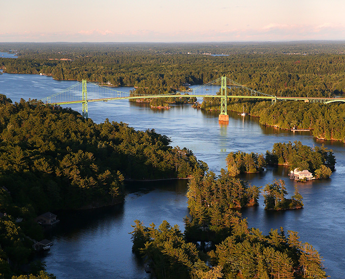 The St. Lawrence River and the international bridge connecting Canada and the U.S.