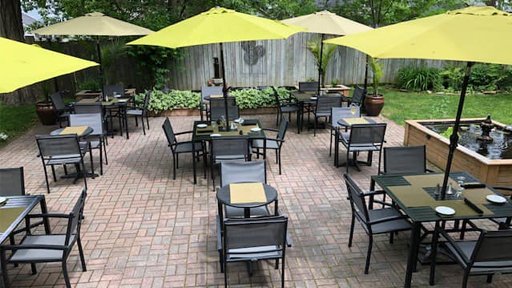 An outdoor seating area in the 1000 Islands