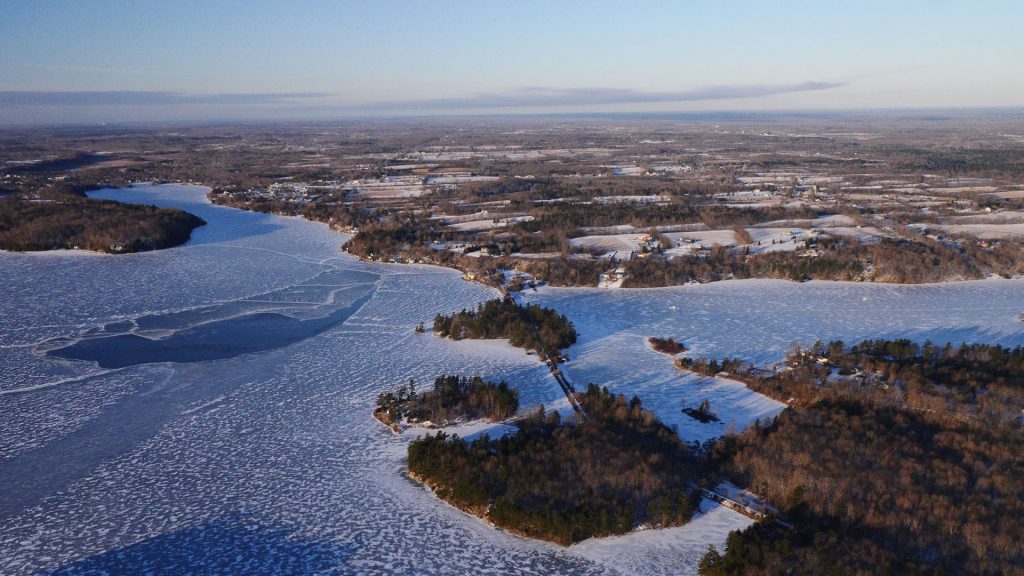 Frozen lakes from a helcopter.