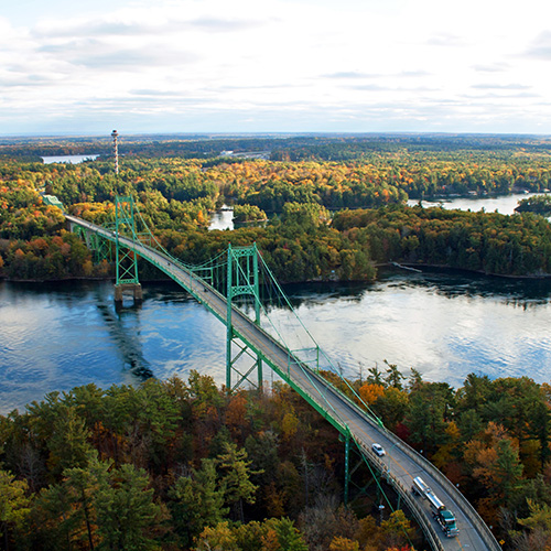 The international bridge crossing over the St. Lawrence River in the 1000 Islands.