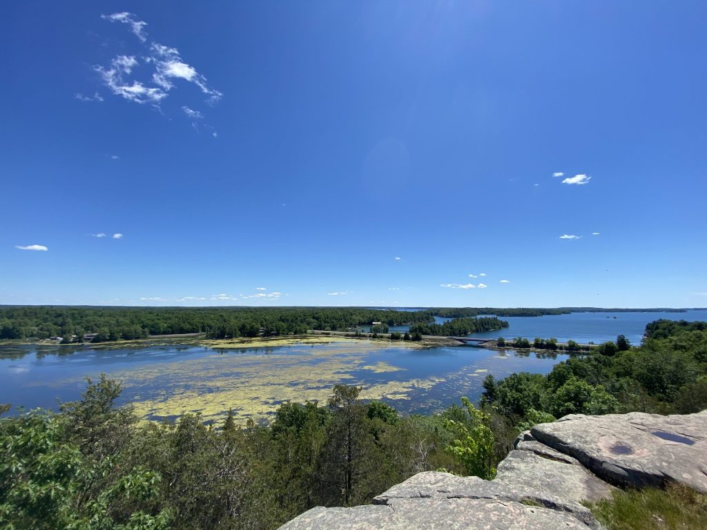 A view of the water from one of the 1000 Island's hiking trails.