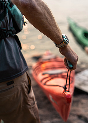 An orange kayak