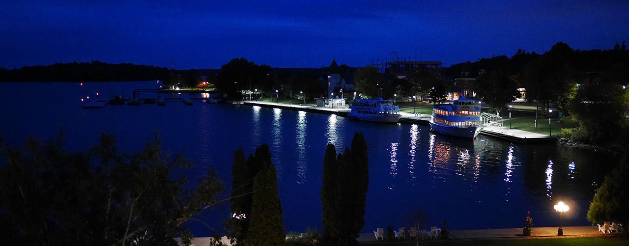 A view of downtown Gananoque over the water. 