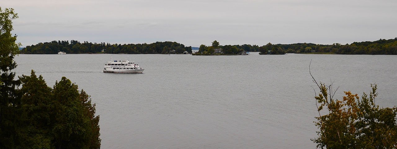 A tour boat in the St. Lawrence River.