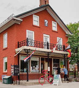 A red brick building.