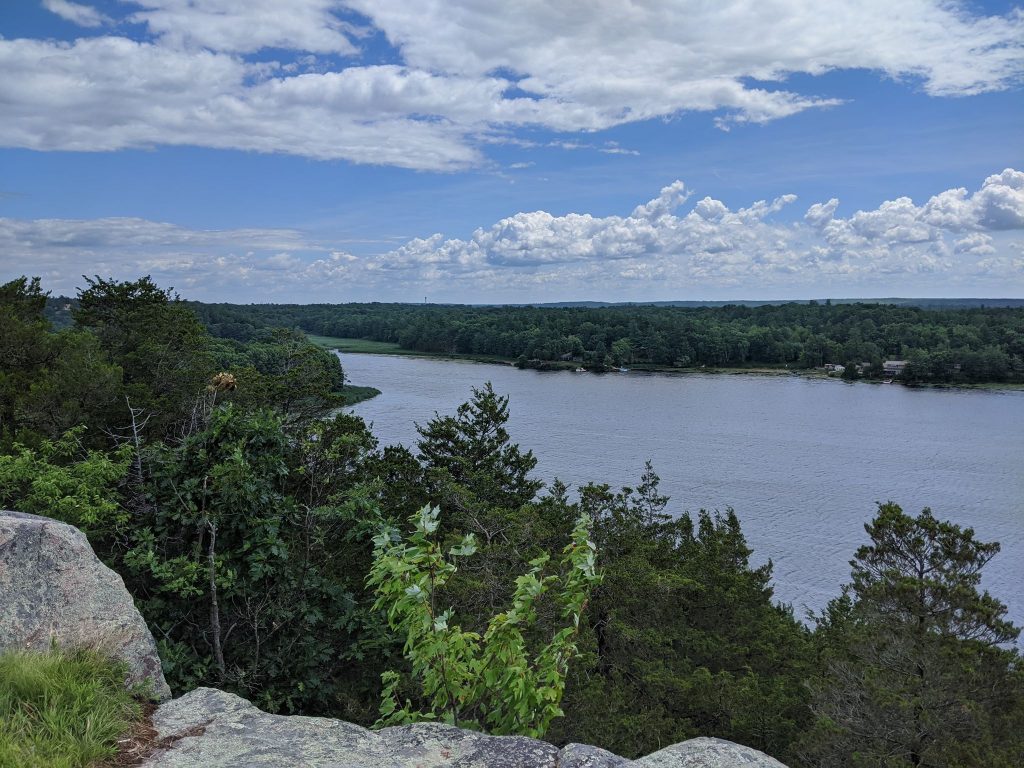 The St. Lawrence River surrounded by forests.