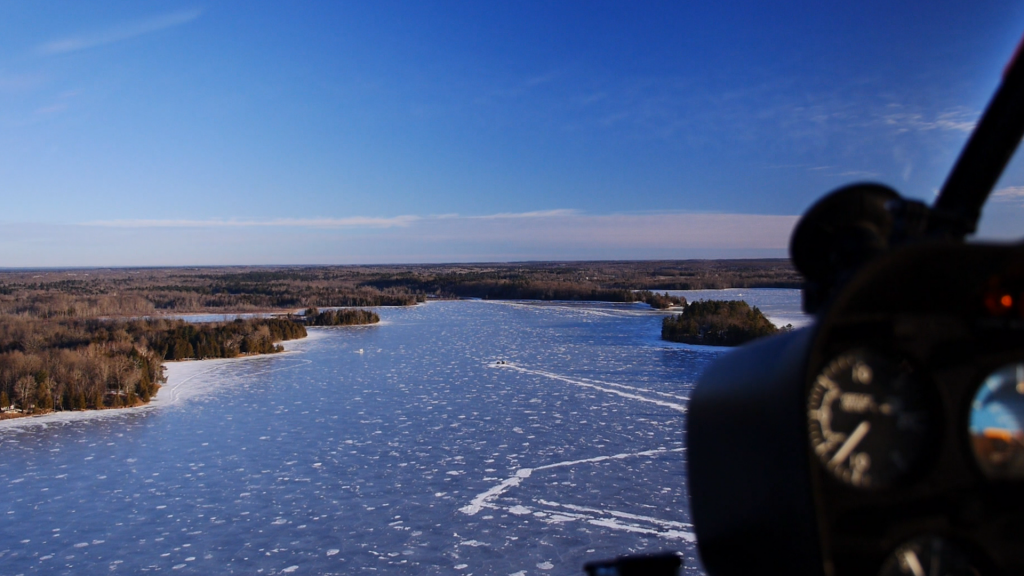 A frozen lake from a helcopter.